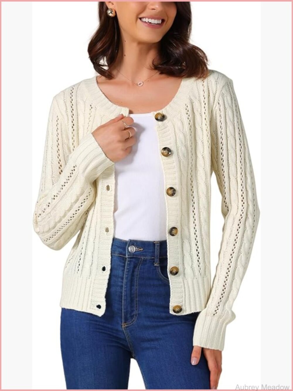 Open Front Cardigan Sweater - Cable Knit Long Sleeve